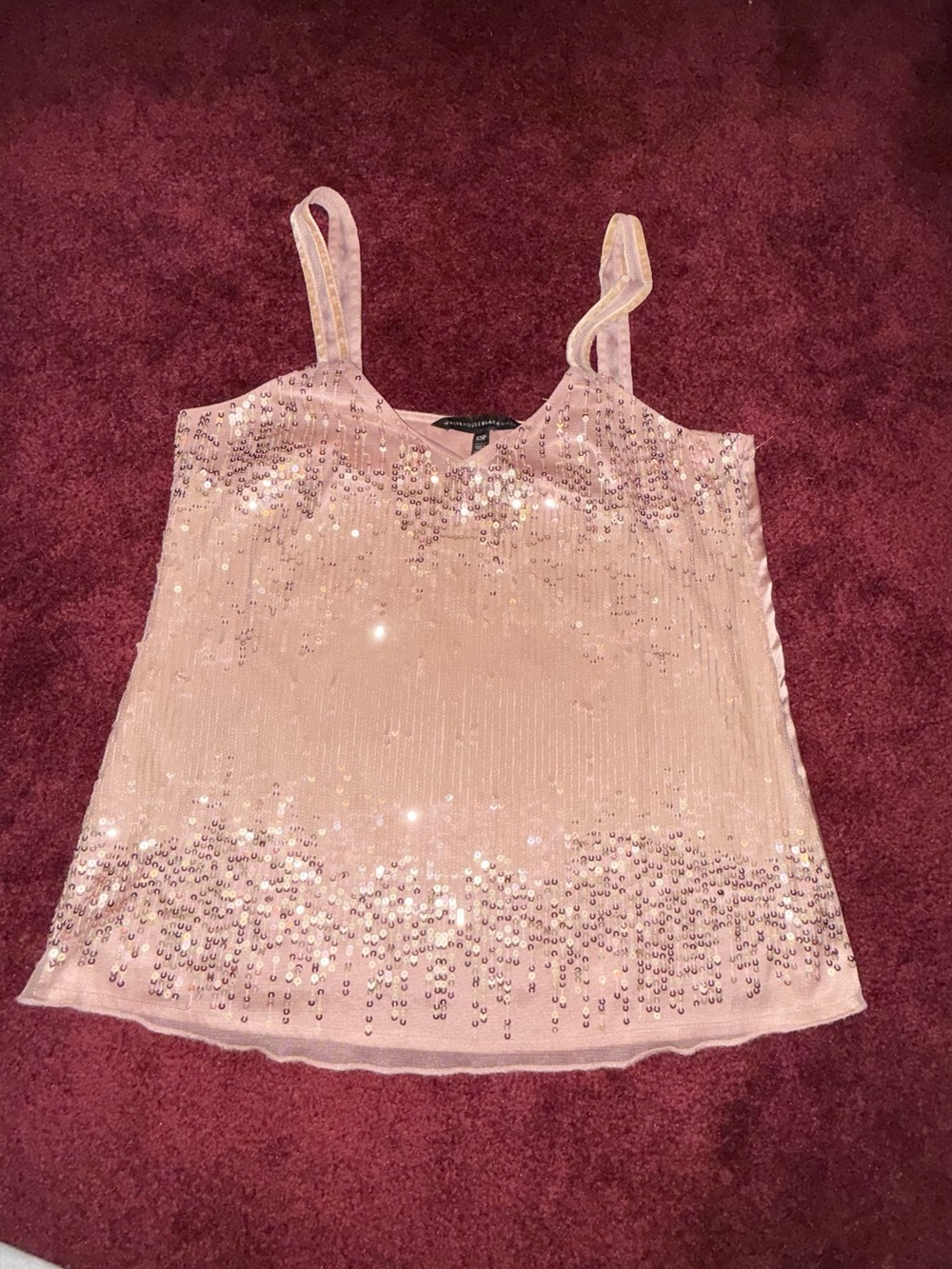 White House Black Market WHBM Top Rose Gold Sequins Tank XSP
